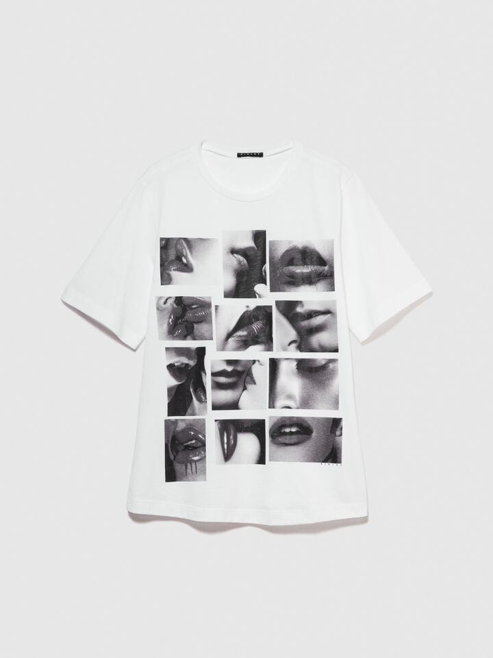 T-shirt with glossy print - women's short sleeve t-shirts - White | Sisley image number 6